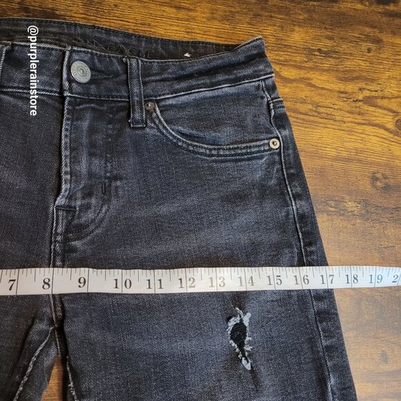 American Eagle Jeans Size 28x32 Skinny Black Wash Flex Stretch Denim Ripped - Picture 9 of 13